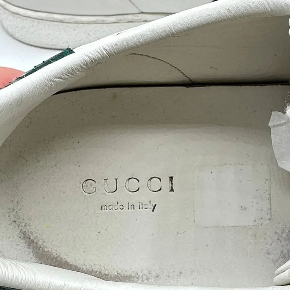 GUCCI Ace Sneakers Heart Sword Dagger GG Jeweled Leather Trainer Sz 38.5
